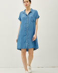 CUFFED SHORT SLEEVE TENCEL SHIRT DRESS