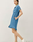 CUFFED SHORT SLEEVE TENCEL SHIRT DRESS