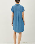 CUFFED SHORT SLEEVE TENCEL SHIRT DRESS