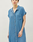 CUFFED SHORT SLEEVE TENCEL SHIRT DRESS