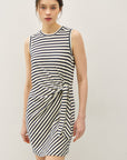 LINEN BLEND STRIPED SIDE TIE DRESS