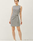LINEN BLEND STRIPED SIDE TIE DRESS
