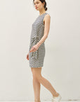 LINEN BLEND STRIPED SIDE TIE DRESS