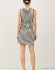 LINEN BLEND STRIPED SIDE TIE DRESS