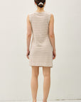 LINEN BLEND STRIPED SIDE TIE DRESS