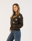 AIDEN EMBROIDERED DAISIES CREW NECK SWEATER