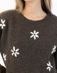 AIDEN EMBROIDERED DAISIES CREW NECK SWEATER