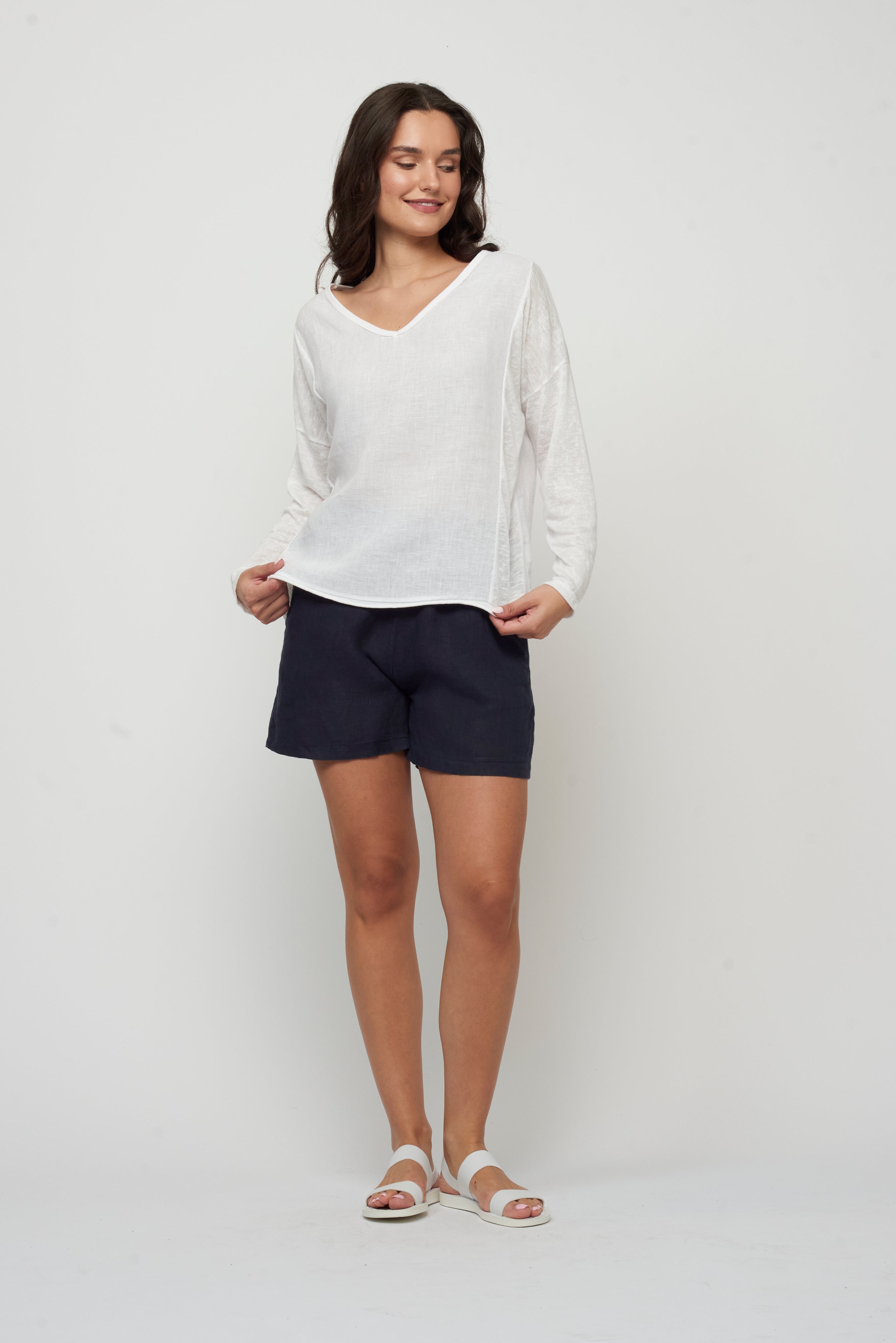 Sustainable Linen Loose Shorts - Blue