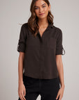SPLIT BACK BUTTON DOWN SHIRT - Dark Brown