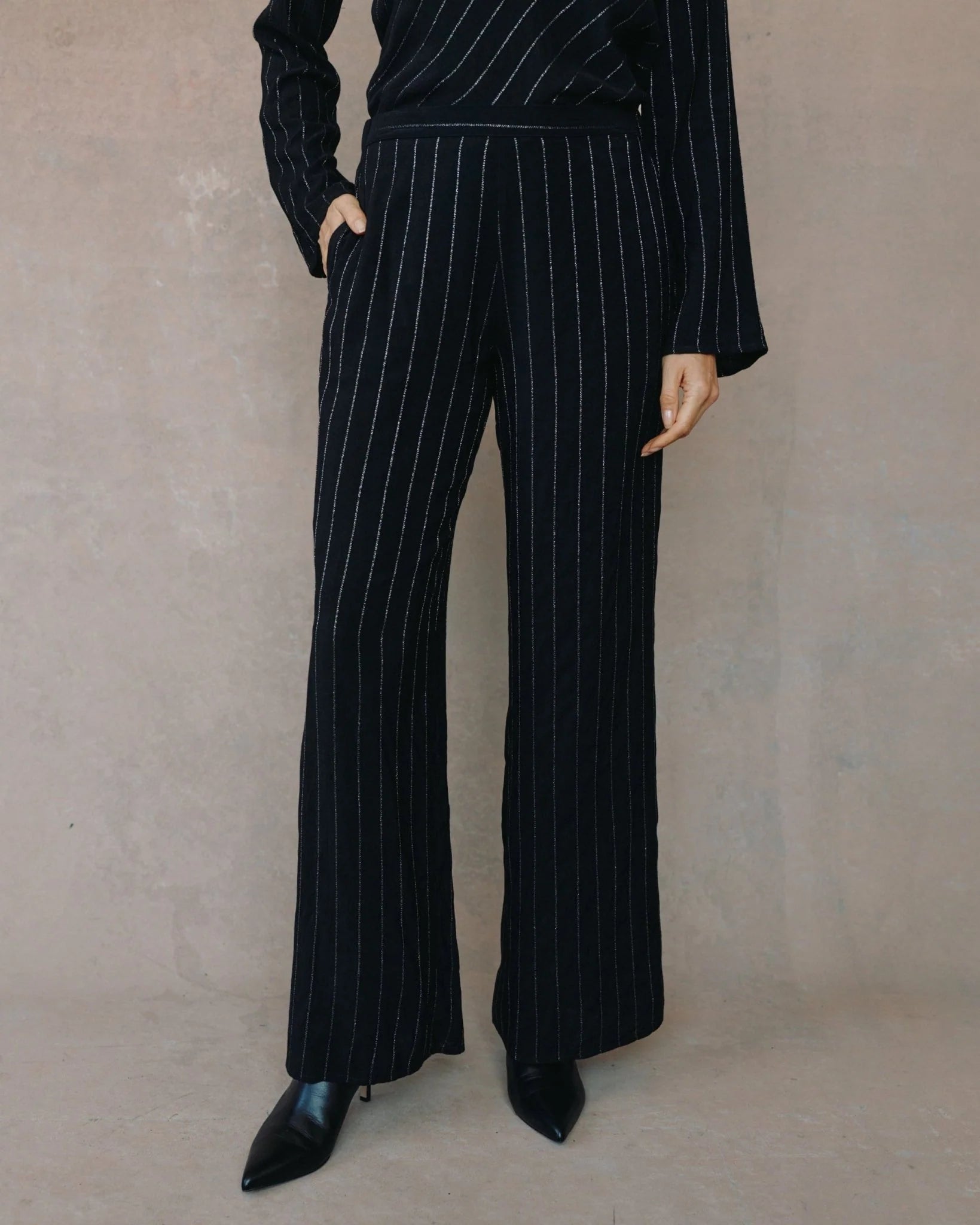 LUREX STRIPE ELASTIC WIDE LEG PANT