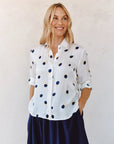 SPRING DOTS CLEAN SPLIT BACK BUTTON DOWN SHIRT
