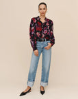 BERRY BLOOM SHIRRED BUTTON UP BLOUSE