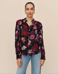 BERRY BLOOM SHIRRED BUTTON UP BLOUSE