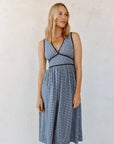 MICRO GINGHAM FIT & FLARE V-NECK MIDI DRESS