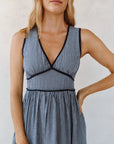 MICRO GINGHAM FIT & FLARE V-NECK MIDI DRESS
