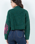 FLORAL OUTLINE MOCK NECK SWEATER