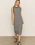 CONTRAST TRIM STRIPED MAXI DRESS