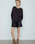 CINDY SATIN & RIB LONG SLEEVE TOP