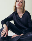 CINDY SATIN & RIB LONG SLEEVE TOP