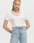 TULLE INSERTS V-NECK TEE