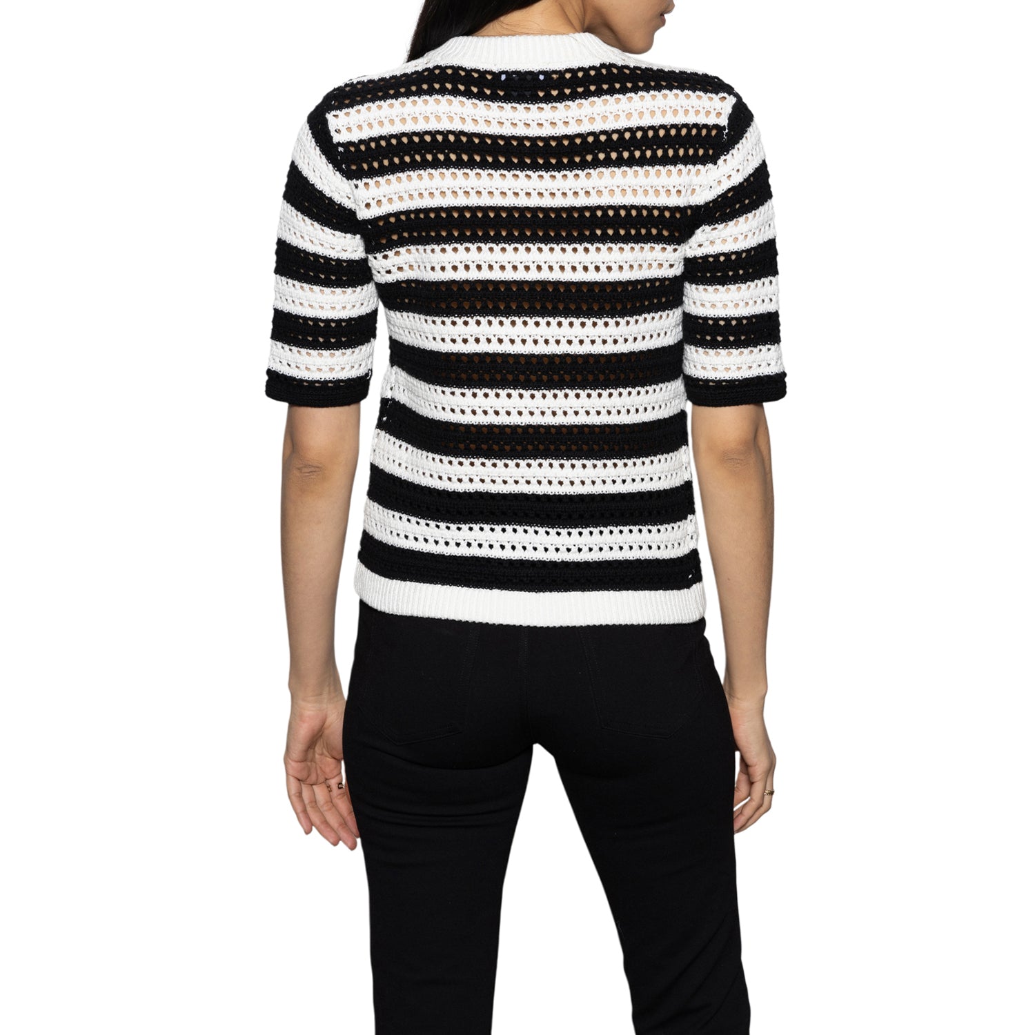 STRIPED OPEN KNIT SHORT SLEEVE CARDI