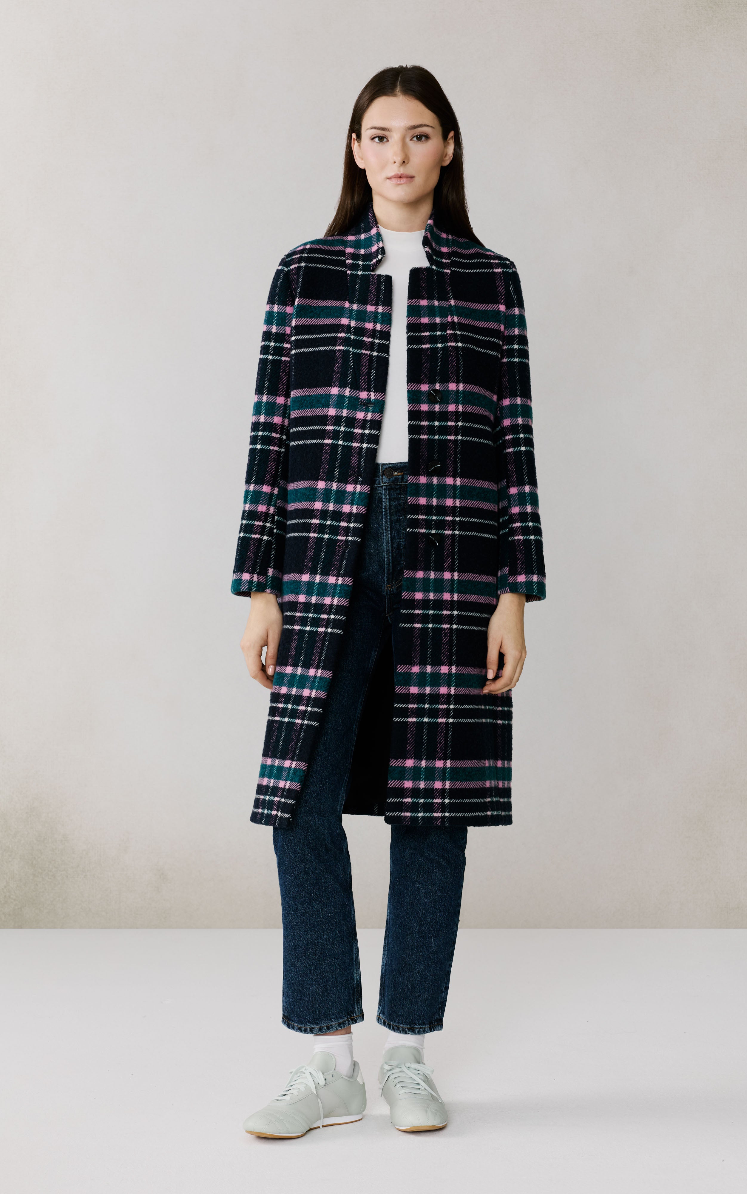 DIANE-C PLAID NOTCHED LAPEL WOOL COAT