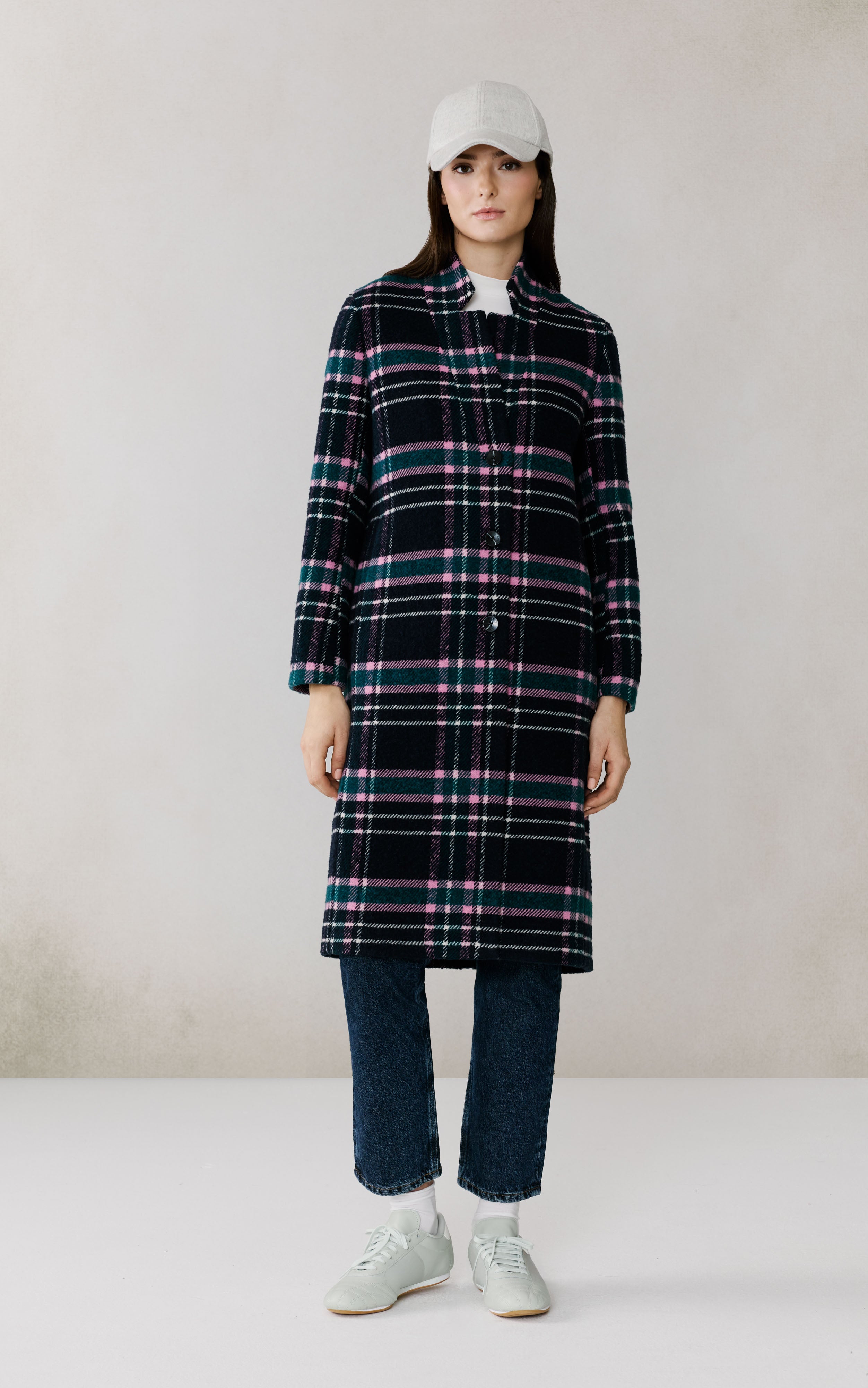 DIANE-C PLAID NOTCHED LAPEL WOOL COAT