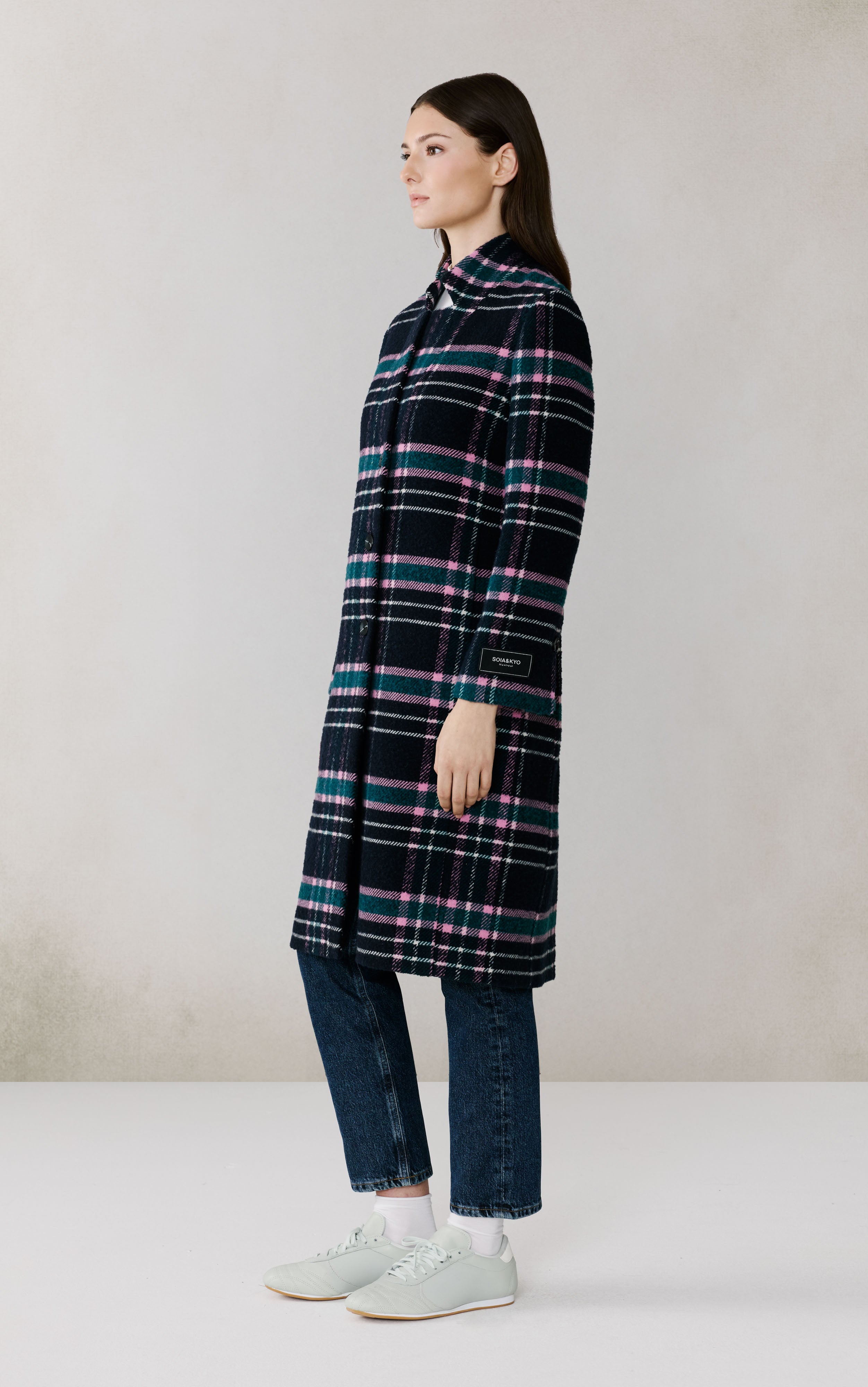 DIANE-C PLAID NOTCHED LAPEL WOOL COAT