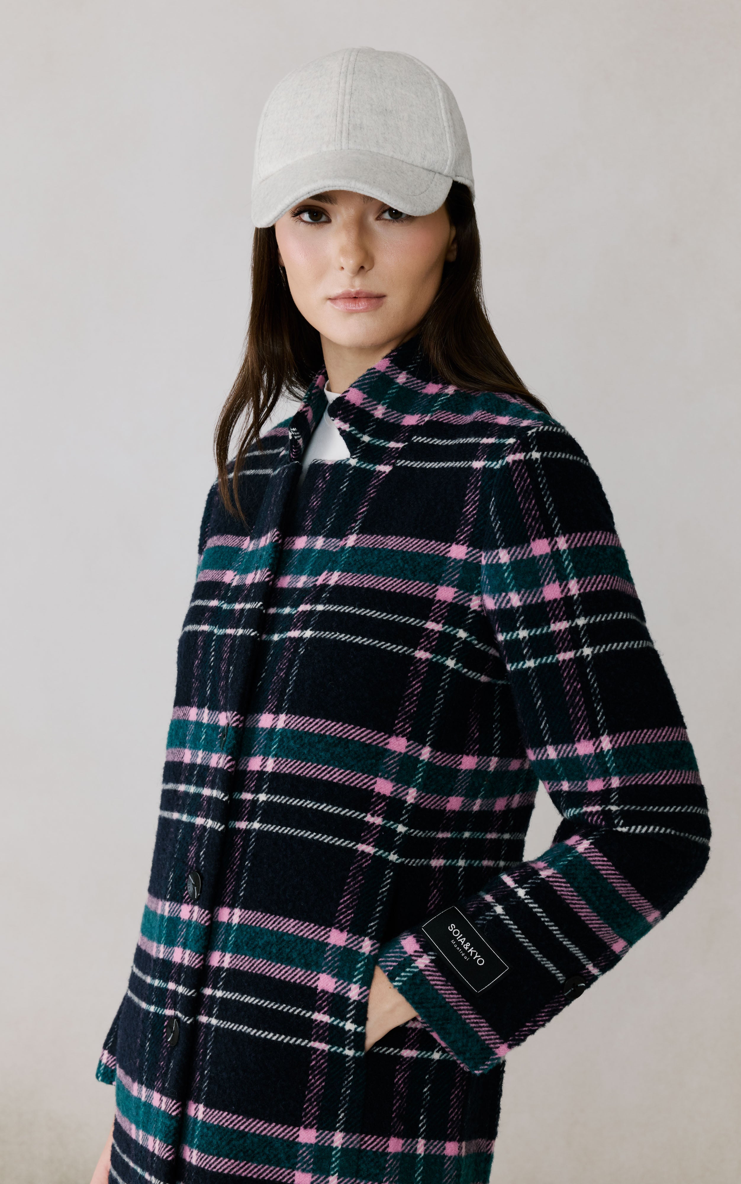 DIANE-C PLAID NOTCHED LAPEL WOOL COAT