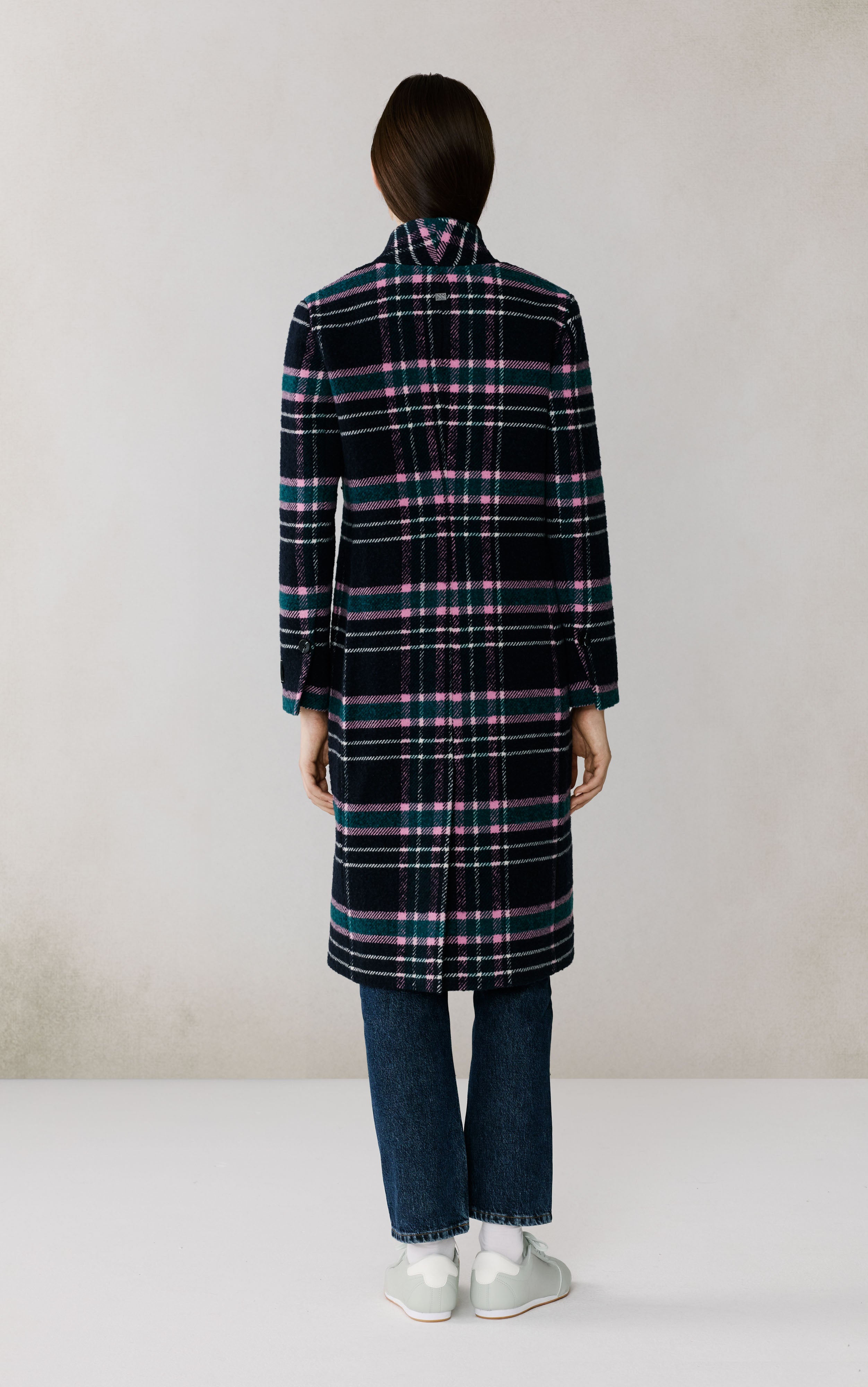 DIANE-C PLAID NOTCHED LAPEL WOOL COAT