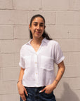 COTTON GUAZE SHORT SLEEVE BUTTON UP CROP TOP
