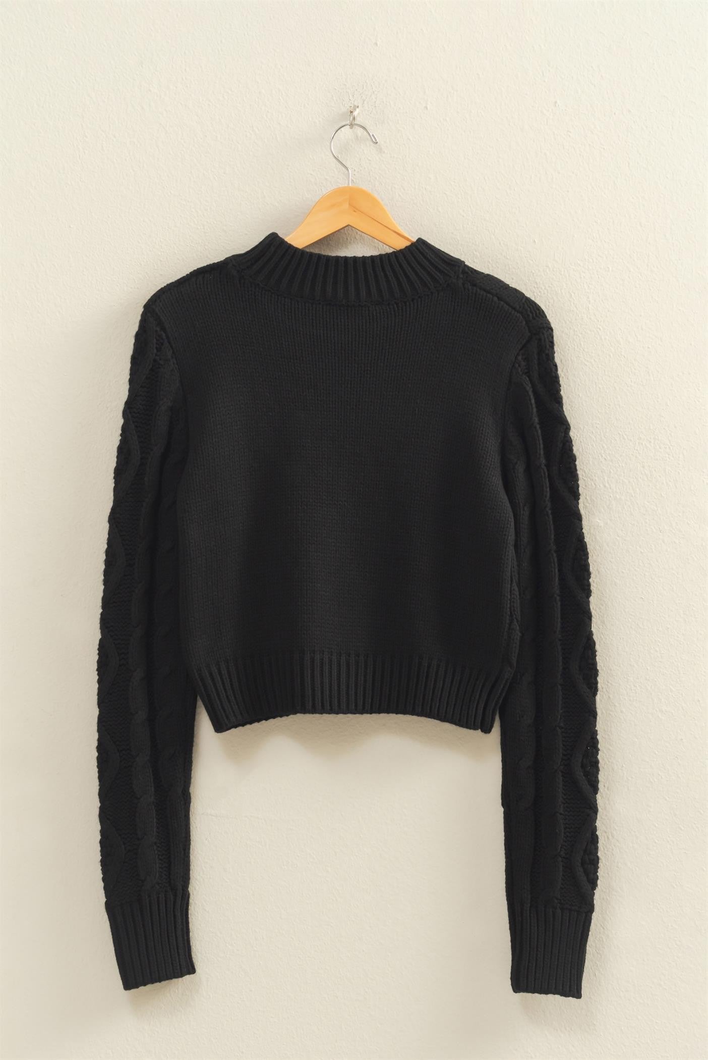 MOCK NECK CABLE KNIT SWEATER