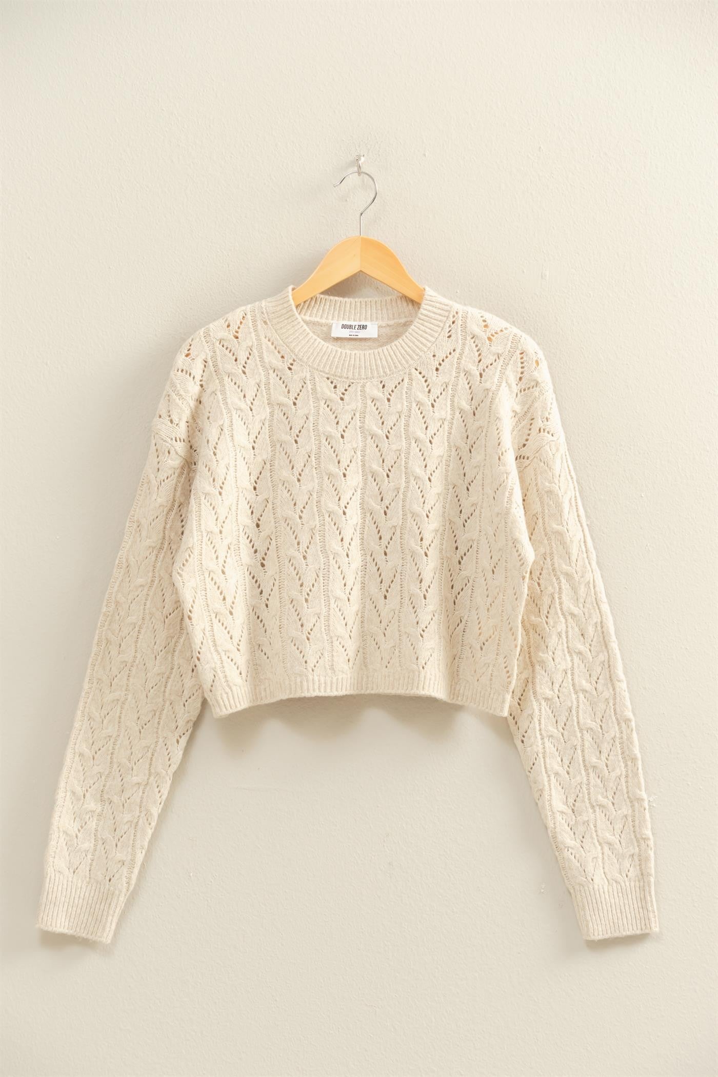 POINTELLE CABLE KNIT SWEATER