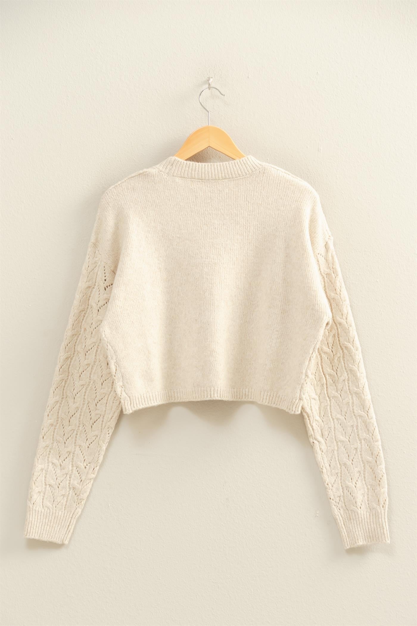 POINTELLE CABLE KNIT SWEATER