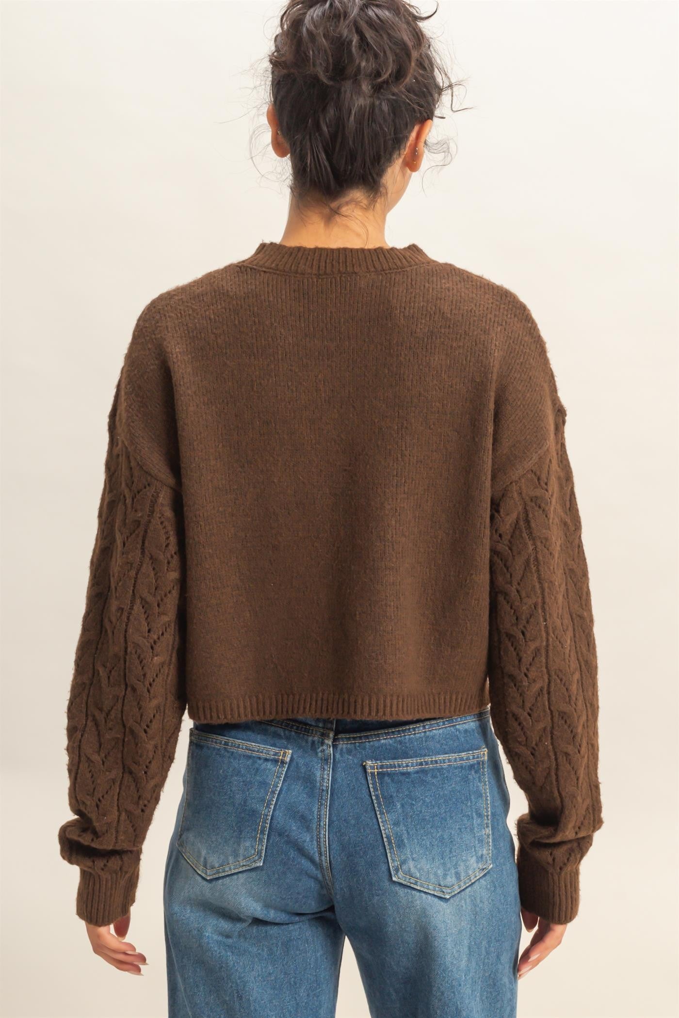 POINTELLE CABLE KNIT SWEATER