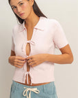 TIE FRONT SHORT SLEEVE SWEATER