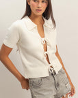 TIE FRONT SHORT SLEEVE SWEATER