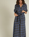 SHORT SLEEVE BELTED PLAID DRESS WITH POCKETS