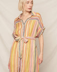 MIXED STRIPE SHORT SLEEVE SHIRT DRESS