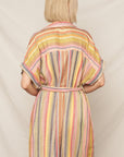 MIXED STRIPE SHORT SLEEVE SHIRT DRESS