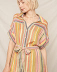 MIXED STRIPE SHORT SLEEVE SHIRT DRESS