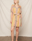 MIXED STRIPE SHORT SLEEVE SHIRT DRESS