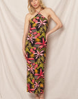 TROPICAL PRINT HALTER DRESS
