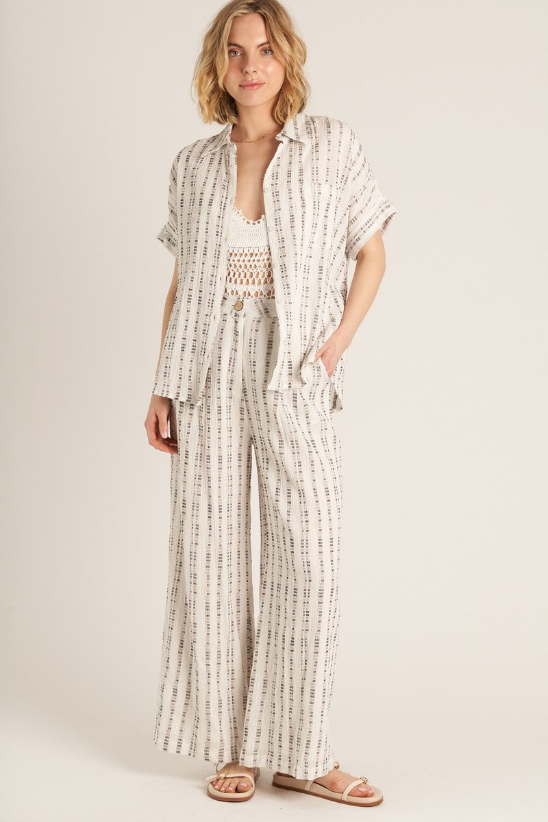 DASHED VERTICAL STRIPE WIDE LEG PANT