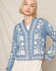 FLORAL EMBROIDERED DENIM SHIRT