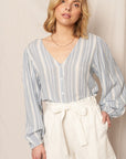 MIXED STRIPE V-NECK BLOUSE