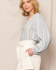 MIXED STRIPE V-NECK BLOUSE