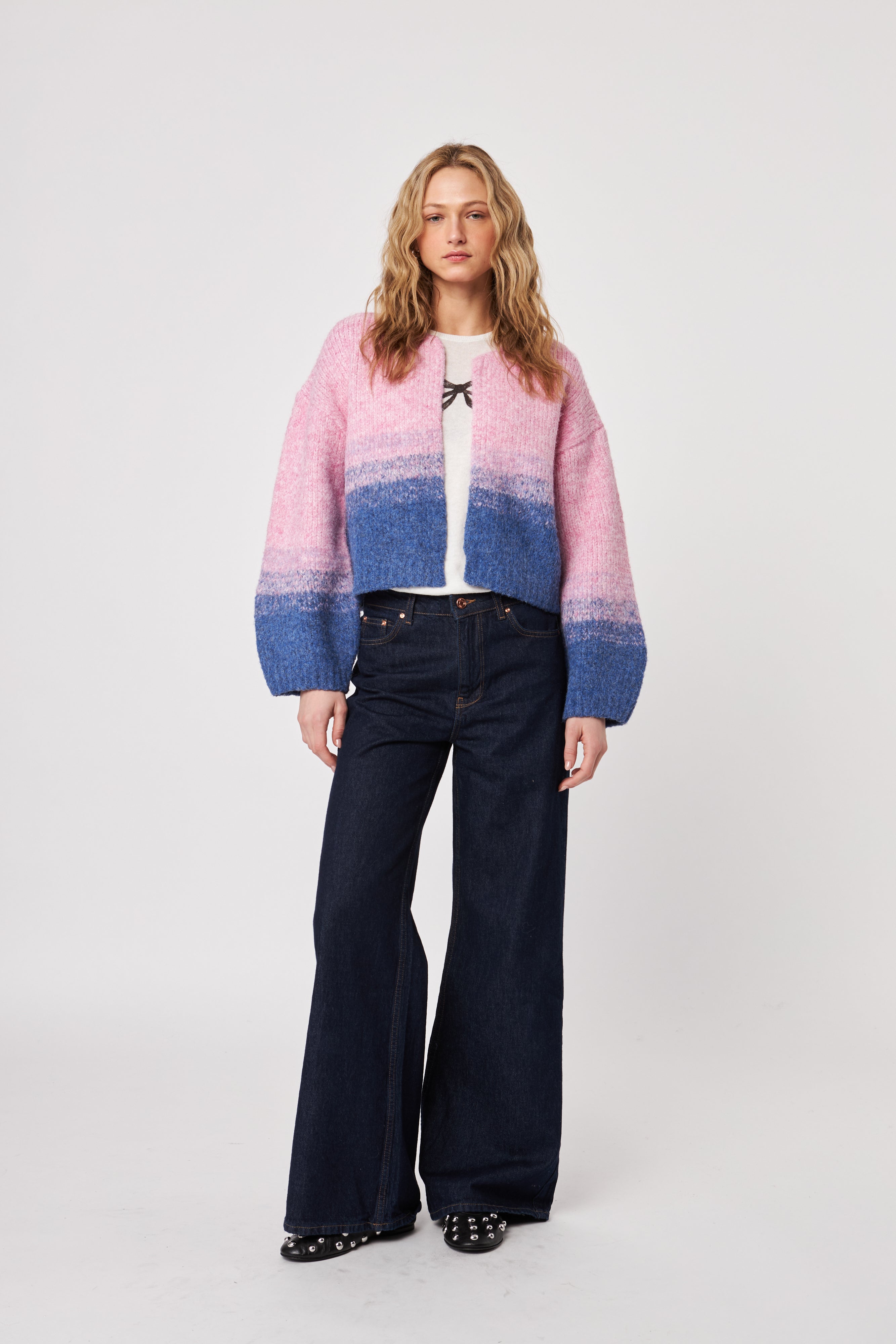 REECE GRADATED COLOUR BLOCK OPEN CARDIGAN