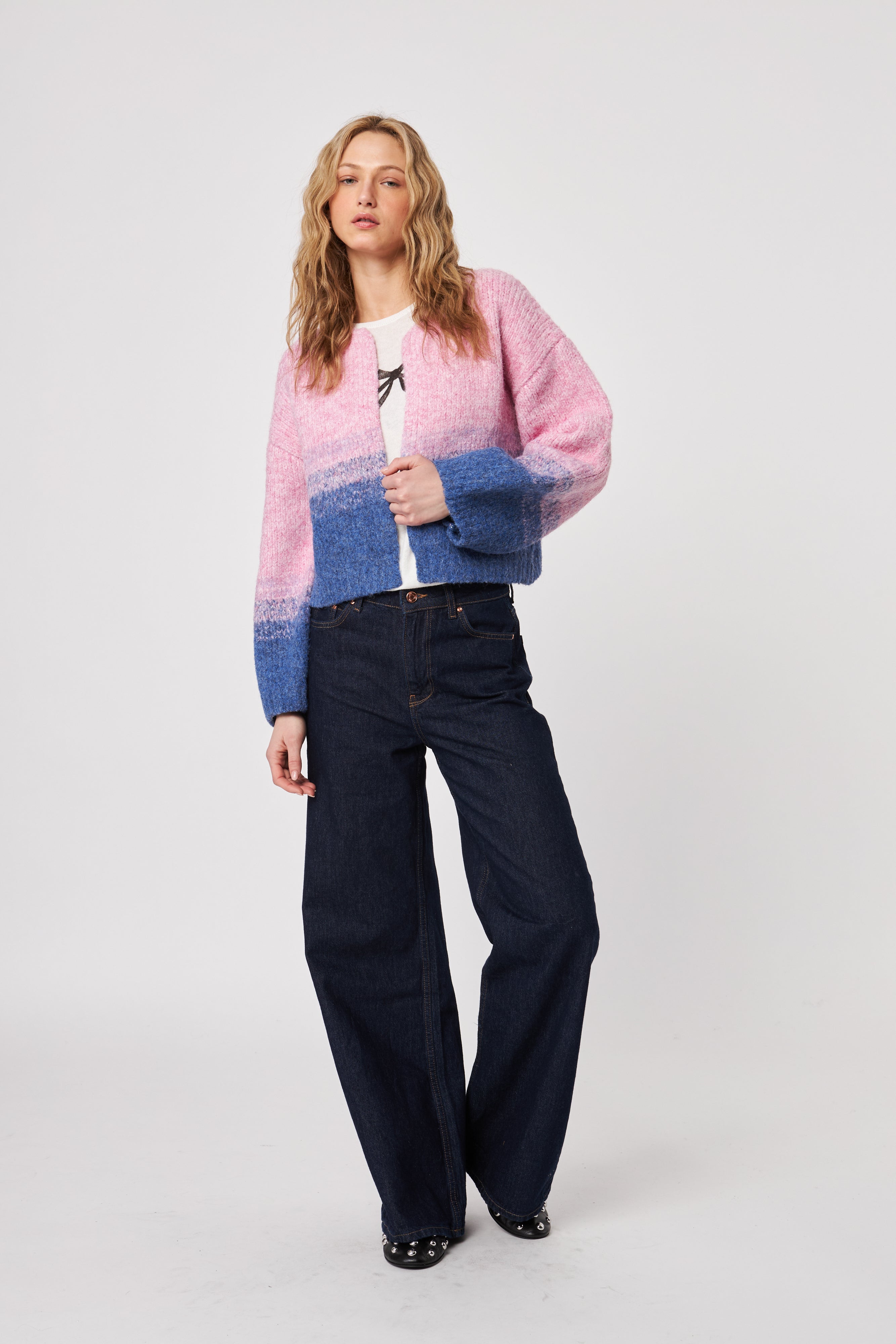 REECE GRADATED COLOUR BLOCK OPEN CARDIGAN