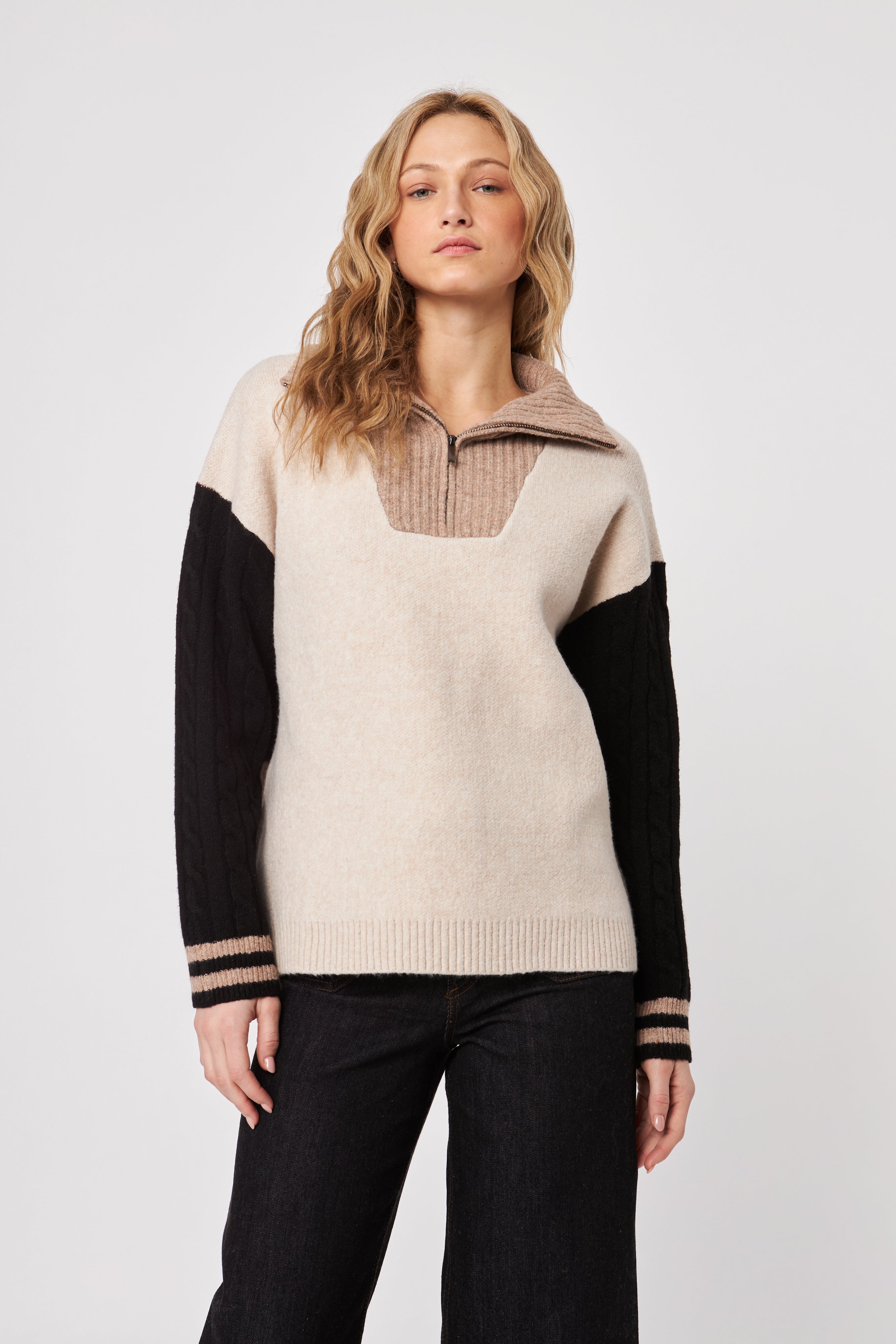 GARY COLOUR BLOCK 1/4 ZIP SWEATER